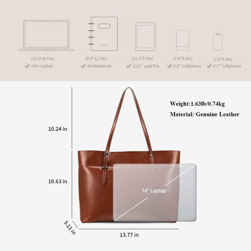 Kattee Vintage Genuine Leather Tote Shoulder Bag for Women Satchel Handbag with Top Handles - Image 3